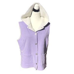 Jones New York Country Large Faux Suede Lilac Purple Hooded Sherpa Lined Vest